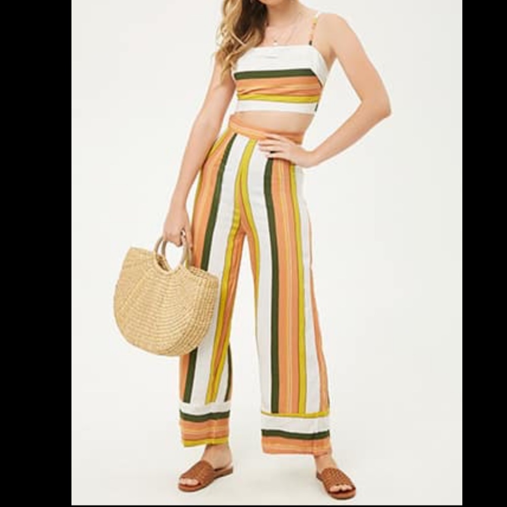 Set - Striped high rise pants & matching crop top